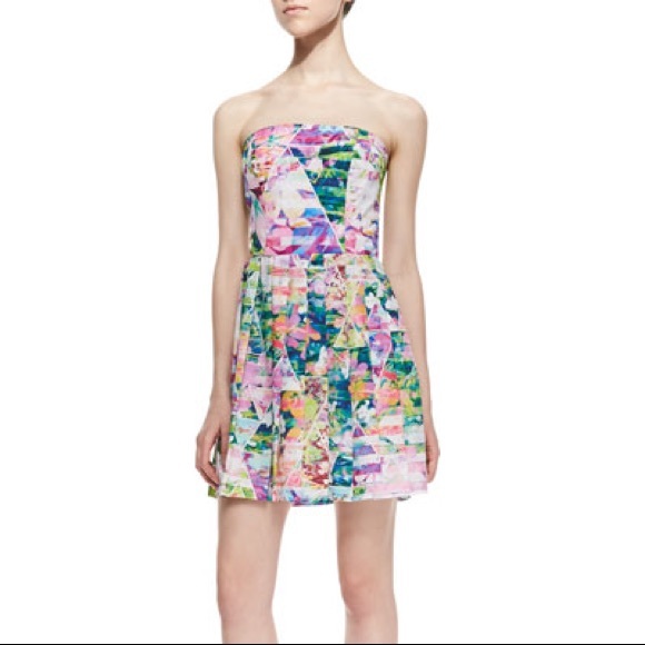 Amanda Uprichard Dresses & Skirts - Amanda Uprichard Silk Strapless Geometric Garden Print Mini Dress Florals M